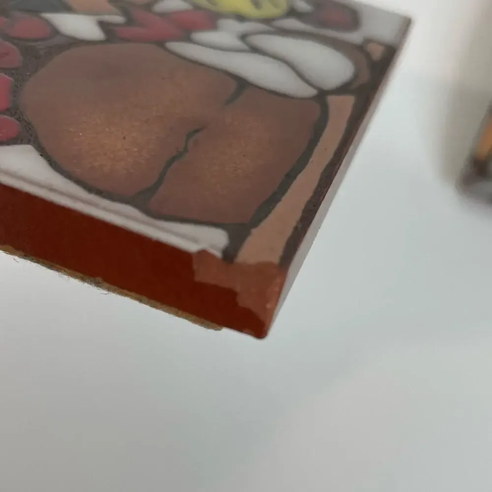 Set of 2 Mag Mor 4x4 Handpainted Vintage Chili Art Tiles Santa Fe NM Made in USA - Picture 6 of 9